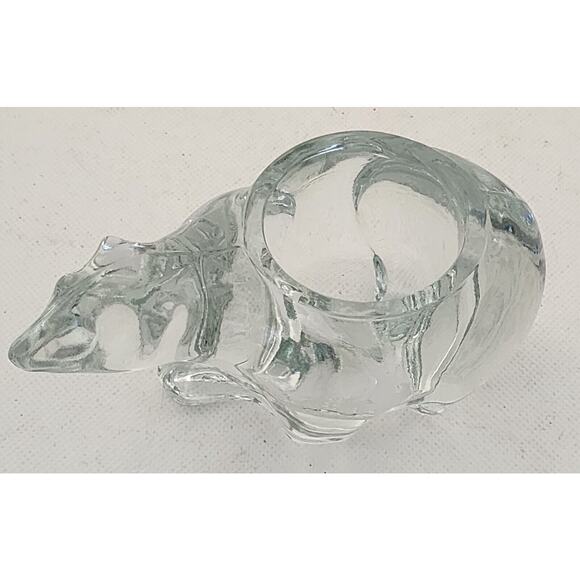 Candle Holder-Votive-Desk Accessory-Clear Glass-Polar Bear-5" Long-Reflective - Picture 3 of 8